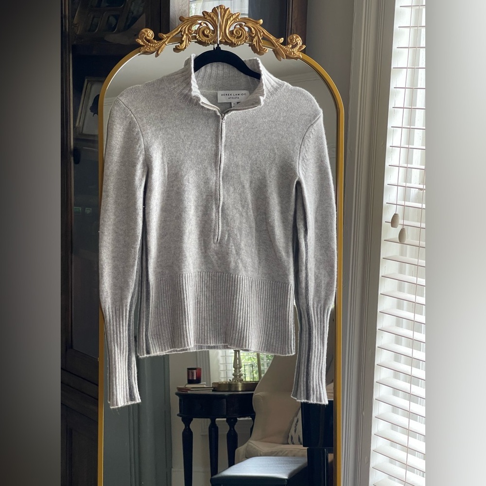 Derek Lam 10C x Athleta 100% Cashmere Light Heather Gray 1/2 Zip Sweater